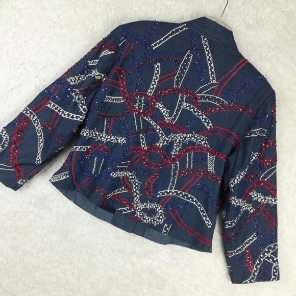 Vintage Anage Womens Suit Jacket Beaded Embroidered Sequins Red White Blue L - Picture 12 of 15